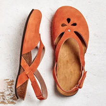 Sandalias con punta de plataforma abierta para mujer, zapatos femeninos de punta redonda hueca en el tobillo, de Color sólido, sandalias romanas de suela suave para playa 2024 - compra barato