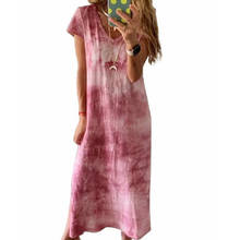 Verão feminino 3xl tie dye vestido longo fenda gradiente cor ombre vestido de manga curta sukienka decote em v profundo solto vestido de ajuste mais tamanho 2024 - compre barato