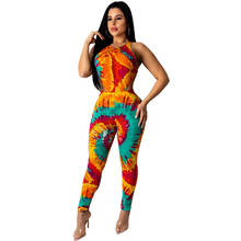 Sexy Birthday Club Outfits Tie Dye Print Two Piece Set Women Rave Festival Clothing Bodysuit + Pant Suits 2 Piece Matching Sets 2024 - buy cheap