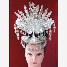 women's miao clothing silver head decoration hairpin miao hat minority peacock dance accessories minority cosplay head wear 2024 - buy cheap