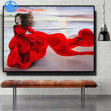 Алмазная картина «сделай сам» из квадратных круглых страз, женщина в красном платье у моря, вышивка крестиком, Алмазная мозаика, домашний декор 2024 - купить недорого