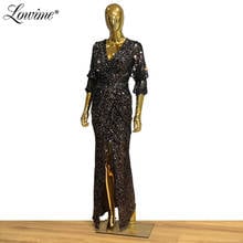 Vestidos De Fiesta De Noche Black Silver V Neck Evening Dresses Sequin Kaftan Women Party Dress 2020 Front Split Slit Prom Gown 2024 - buy cheap