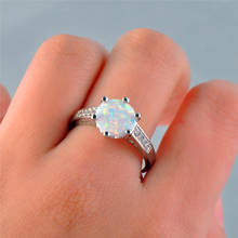 Minimalist Female White Round Opal Ring Dainty Zirconia Stone Wedding Rings For Women Charm Bridal Big Engagement Ring 2024 - buy cheap