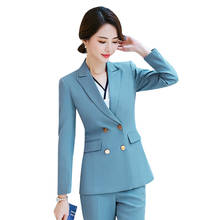 Women's suits Set Office Lady Pant suits jacket female OL Solid color slim double-breasted Blazers suit+casual pants two-piece 2024 - buy cheap