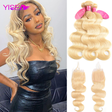 Human Hair Bundles with Closure Brazilian Hair Bundles With Lace Closure 613 Blonde Body Wave Bundles With 4x4 Closure Yisea 2024 - buy cheap