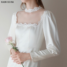 KAUNISSINA Long Sleeve Satin Wedding Dresses Lace Beaded A-Line Elegant Sweep Train Bridal Gowns Vestidos De Novia Bride Dress 2024 - buy cheap