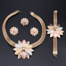 Oeoeos conjunto de joias de miçangas africanas, moda feminina, acessórios, joias de noiva, conjunto de brincos e colar de ouro em forma de flor dubai 2024 - compre barato