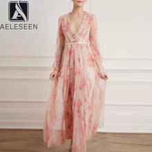 AELESEEN-Vestido largo de fiesta para primavera y verano, vestido rosa con estampado de flores en 3D, manga farol, 2021 2024 - compra barato