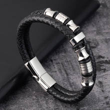 Luxury Fashion Geometric Design Multi-layer Men's Leather Stainless Steel Bracelet  Selection Magnet Bracelet Gift 2024 - buy cheap