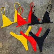 2019 неоновый желтый микро-стринги бикини Женская одежда для плавания женский купальный костюм комплект бикини из двух частей ребристый купальный мини-костюм для плавания 2024 - купить недорого
