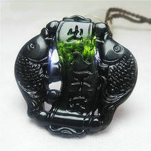 Natural Black Green Jade Carp Pendant Bead Necklace Chinese Carved Pisces Charm Jewelry Fashion Amulet for Men Women Lucky Gifts 2024 - buy cheap