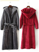 Flannel Men Robe Nightgown Thick Warm Velvet Couple Robes Hooded Bathrobe for Winter Sleepwear Oversized Large Home Clothes 2024 - buy cheap