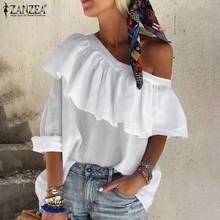Summer Diagonal Collar Shirts2022 Women Casual Blouse Irregular Long Sleeve Tops ZANZEA Solid Ruffle Chemise Tunic Blusa Female 2024 - buy cheap