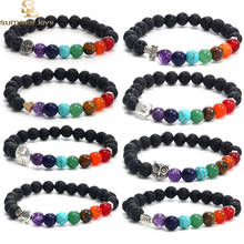 7 chakra cura natural grânulos de pedra mulheres homens pulseira de ouro buda cabeça amor animal charme pulseiras yoga oração jóias presente 2024 - compre barato