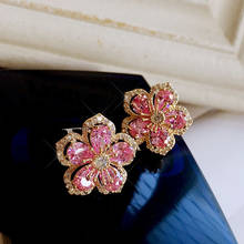 Brincos para mulheres 925 agulhas de prata esterlina rosa flor de cerejeiras zircônia cúbica flor elegante acessórios de joias finas 2024 - compre barato