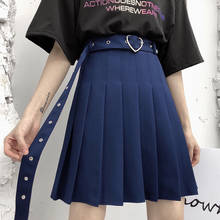 Womens Punk Mini Skirt Summer Gothic High Waist Heart Buckle Belt Pleated Skirt Harajuku Kawaii Fashion Schoolgirl Skirts 2022 2024 - buy cheap