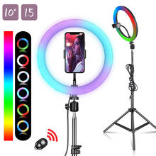 Anillo de luz LED RGB para Selfie, lámpara de 15 colores con soporte de trípode, enchufe USB para YouTube, fotografía de maquillaje en vivo, 6/10/12 pulgadas 2024 - compra barato