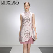 MIUXIMAO 2021 Spring Summer Party Dress Jacquard  Flower Diamonds Above Knee Tank Office Lady  Casual Dress Women Vestidos 2024 - buy cheap