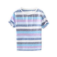 Verão de manga curta camisa de linho masculina marca casual t camisa para homem em torno do pescoço camiseta masculina 2024 - compre barato