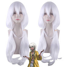 70cm Danganronpa: Trigger Happy Havoc Cosplay Wigs Angie Yonaga Playing Long Pure White Color Hair Halloween 1:1 Wigs 2024 - buy cheap