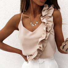 Laamei Women Summer Blouse Shirts Sexy V Neck Ruffle Blouses Backless Spaghetti Strap Office Ladies Sleeveless Casual Tops 2024 - buy cheap