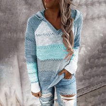 Пуловер женский вязаный, с V-образным вырезом и капюшоном, Осень-зима, 2021 2024 - купить недорого