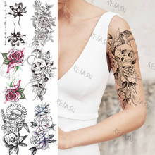 Tatuajes Temporales 3D para mujeres y niñas, tatuaje falso realista con diseño de flor de loto, girasol, Calavera, esqueleto, serpiente y rosa 2024 - compra barato