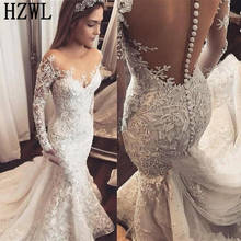 vestido novia 200 Sexy Mermaid Wedding Dress Long Sleeves Sheer Neck Lace Applique Wedding Gowns Transparent Backl Bride Dress 2024 - buy cheap