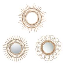 Rattan Innovative Art Decoration Round Makeup Mirror Dressing Bedroom Bathroom Wall Hanging Mirrors Craft Photo Props F1FF 2024 - buy cheap