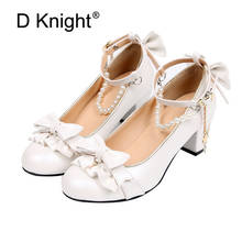 Princesa kawaii sapatos de salto alto feminino, calçados de cosplay brancos para meninas vintage fofos com laço 2024 - compre barato