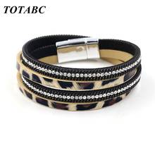 Totabc leopardo impressão feminina pulseira de couro moda pulseira e pulseira elegante multicamadas ampla wrap pulseira jóias 2024 - compre barato