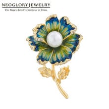 Neoglory Amazing Handwork Enamel Flower & Shell Peal Brooches For Women Vintage Colorful Pins For Coat Gift For Mother's days 2024 - buy cheap