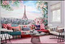 Papel de parede 3d de alta qualidade com foto personalizada europeia fantasia paris, torre eiffel flores 3d mural de parede para sala de estar 2024 - compre barato
