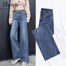 Джинсы Xisteps женские с широкими штанинами, повседневные свободные брюки из денима с завышенной талией, прямые брюки с широкими штанинами, большие размеры, осень 2020 2024 - купить недорого