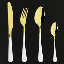 Conjunto de talheres 4 peças, opções em ouro branco, utensílios de cozinha, aço inoxidável, faca, garfo, colher, colher de chá 2024 - compre barato