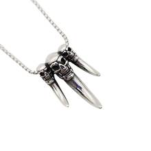 Indian Tribes wolf teeth Skull heads pendant necklace Vintage silver color stainless steel mens cool punk necklace BLKN0791 2024 - buy cheap