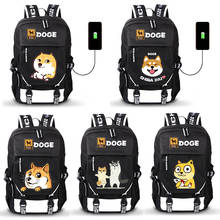 Shiba inu mochila com porta usb para cachorro, bolsa escolar meninos e meninas adolescentes para viagem e livros 2024 - compre barato