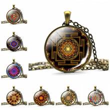 Sri Yantra Mandala Glass Cabochon Pendant Necklace Buddhist Sacred Geometry Chakra Choker Necklace Yoga Meditation Jewelry 2024 - buy cheap