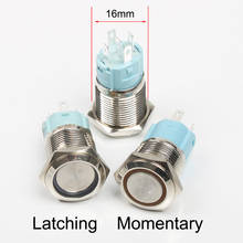 16mm Waterproof LED Light metal push button switch lock/Latching reset/Momentary 1NO1NC On-Off flat round ring 6V 12V 24V 220V 2024 - buy cheap