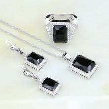 Square Shaped Black Cubic Zirconia White Zircon 925 Sterling Silver Jewelry Sets For Women Earrings/Ring/Pendant /Necklace 2024 - buy cheap