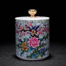 Art Bird Porcelain Tea Caddy Flower Bird Tea Box Handmade Crackle Glaze Lotus Button China Ceramic Sealing Storage Container 2024 - buy cheap