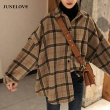 JuneLove Female Autumn Street Blouse Shirts Vintage Oversized Plaid Flannel Boyfriend Tunic Shirt for Women Casual Korean Tops 2024 - buy cheap