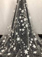 newest meterial african french net lace fabric with glued gilliter JOY-22633 african tulle lace fabric with star and beads 2024 - buy cheap