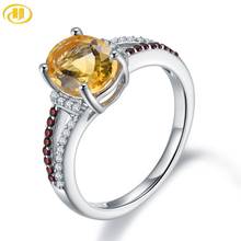 Hutang 1.83ct Genuine Citrine 925 Silver Ring for Women Gemstone Garnet Sterling Silver Anniversary Rings Fine Elegant Jewelry 2024 - купить недорого