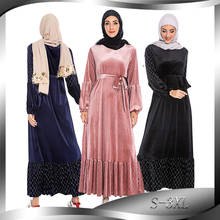 Abaya de terciopelo de bronce para mujer, vestido Hijab musulmán, túnica larga de Dubái, caftán marroquí con volantes, ropa islámica, primavera y otoño 2024 - compra barato