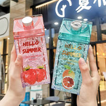 New Kawaii Ice Fruit Bottle With Straw Fashion Double Layer Cold Ice Cup Creative Square Milk Box Plastic Water Bottles BPA Free 2024 - buy cheap