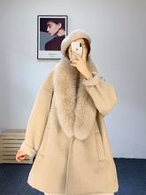Теплая шуба из овчины высокого качества, длинная куртка с мехом лисы 2024 - купить недорого