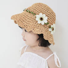 New Arrival Flower Summer Straw Hat For Kids Summer Hats For Baby Girl Boy Sun Hat  Child Panama Beach Cap Bone 2024 - buy cheap