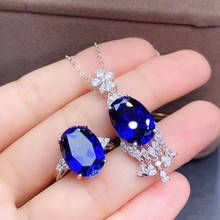 Good Valentine GiftSapphire Jewelry Set Natural And Real 925 Sterling Silver Fine Jewelry 1pc Sapphire Ring,1pc Sapphire Pendant 2024 - buy cheap