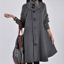 Новая женская ветровка, плотное Однотонное шерстяное пальто, женское свободное теплое пальто, пальто большого размера, накидка в европейском и американском стиле 2024 - купить недорого